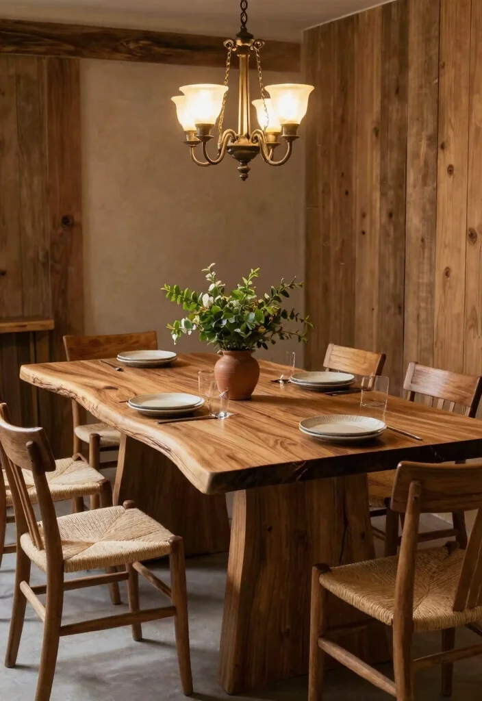 10 Vintage Dining Room Table Styles for Cozy and Classic Spaces - 4. Rustic Farmhouse Table with Live Edge 1