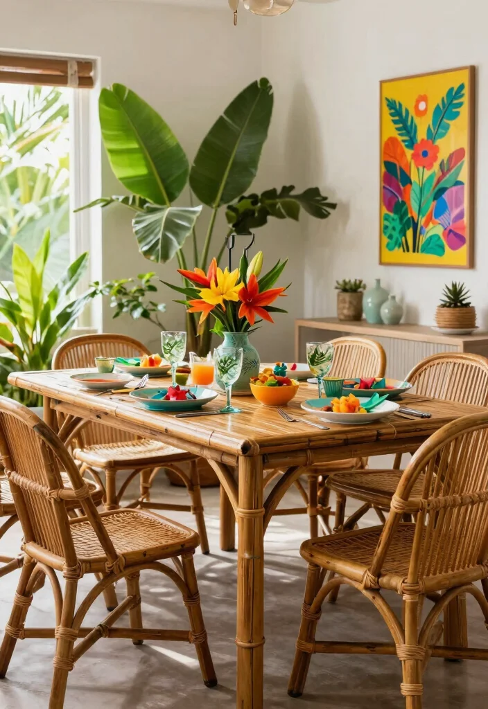 10 Vintage Dining Room Table Styles for Cozy and Classic Spaces - 8. Vintage Bamboo Dining Tables 1