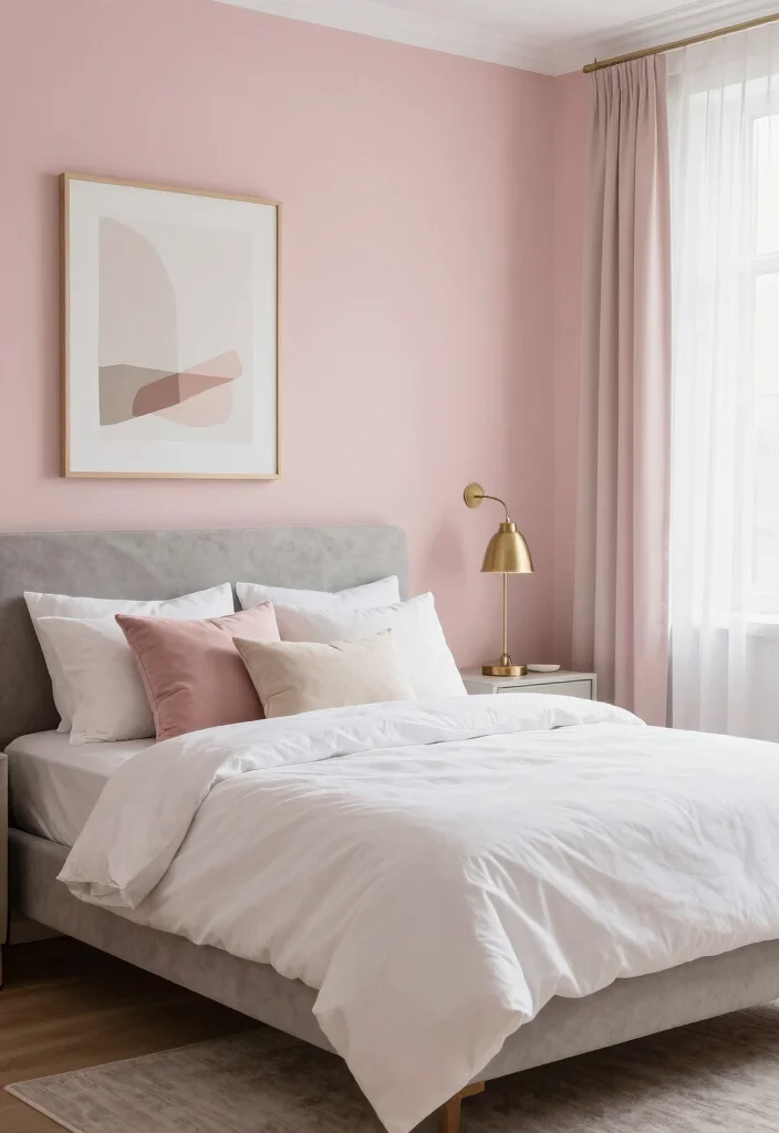 12 Bedroom Paint Colors That Work with Grey Furniture 1 12 Bedroom Paint Colors That Work with Grey Furniture - 1. Soft Blush Pink 1