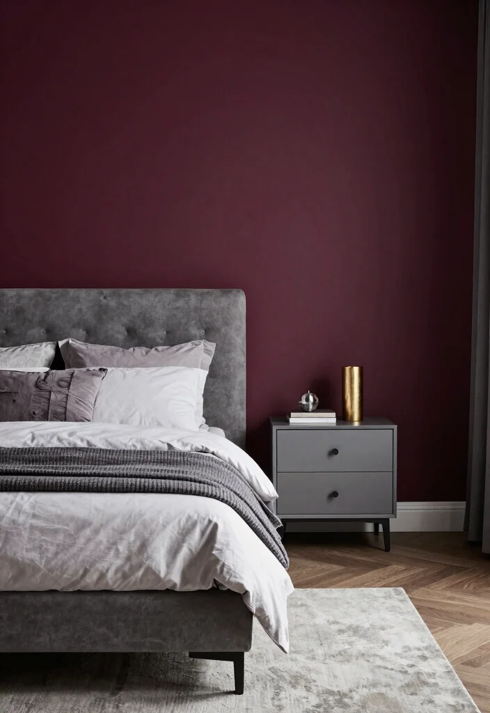 12 Bedroom Paint Colors That Work with Grey Furniture 12 12 Bedroom Paint Colors That Work with Grey Furniture - 12. Rich Plum 1