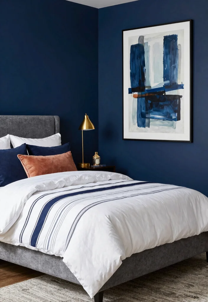 12 Bedroom Paint Colors That Work with Grey Furniture 3 12 Bedroom Paint Colors That Work with Grey Furniture - 3. Deep Navy Blue 1
