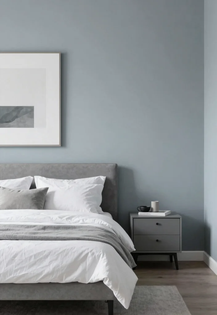 12 Bedroom Paint Colors That Work with Grey Furniture 6 12 Bedroom Paint Colors That Work with Grey Furniture - 6. Soft Grey Blue 1