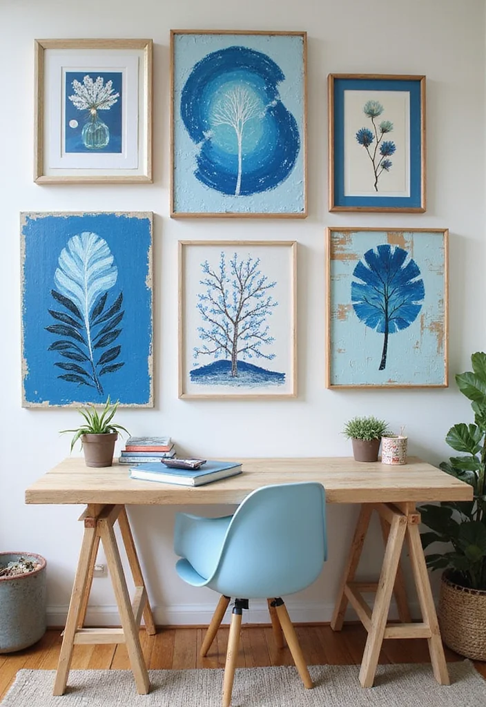 12 Blue Home Office Ideas for Calm Focused Energy - 7. Blue Artwork Displays