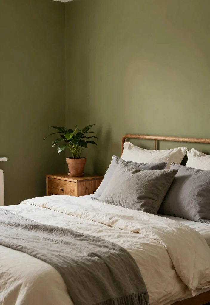 12 Calming Bedroom Paint Color Ideas for Better Rest - 11. Natural Olive 1