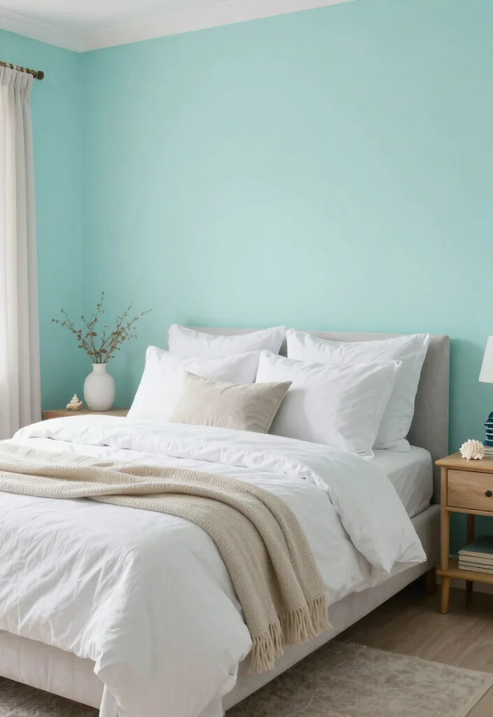 12 Calming Bedroom Paint Color Ideas for Better Rest - 9. Soft Aqua 1