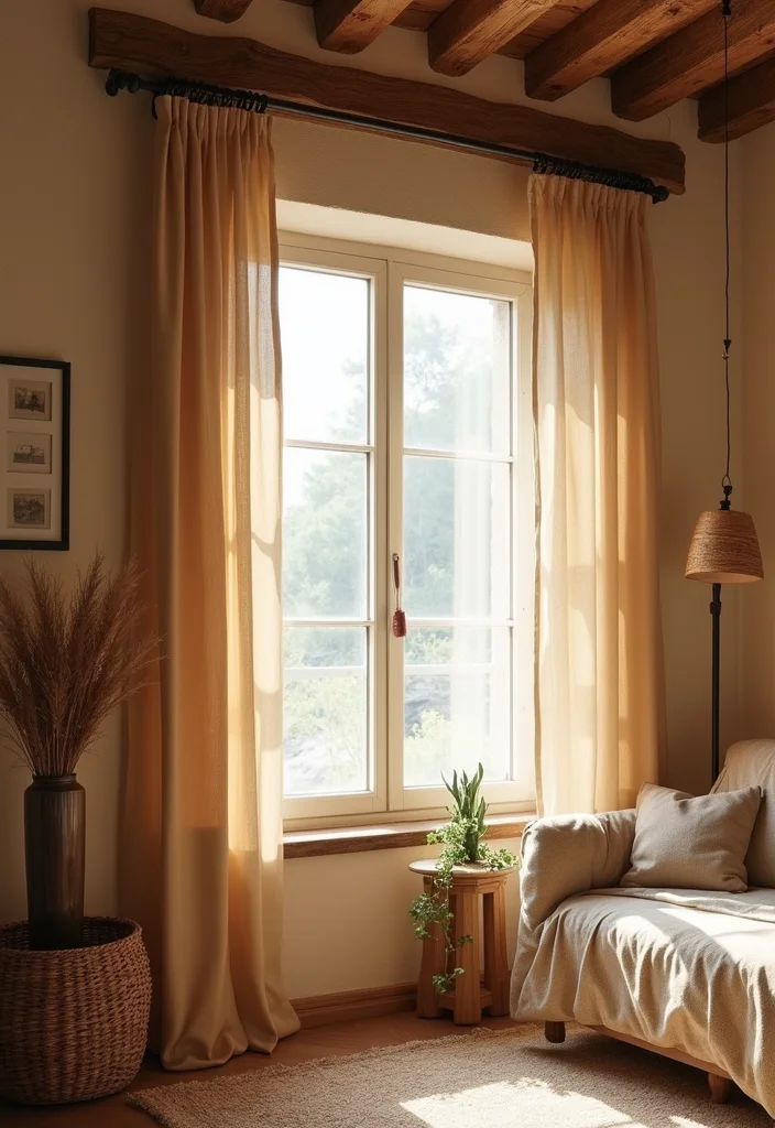 12 Curtain Track Ideas for Neat Ceiling Mounted Style - 2. Wood Beam Aesthetic