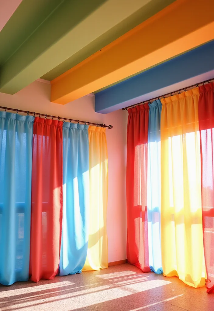12 Curtain Track Ideas for Neat Ceiling Mounted Style - 9. Colorful Track Systems