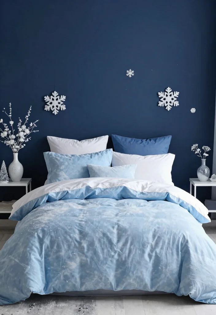 12 Dark Blue Bedroom Color Schemes for a Cozy Sophisticated Look - 11. Winter Wonderland: Navy with Icy Blues 1