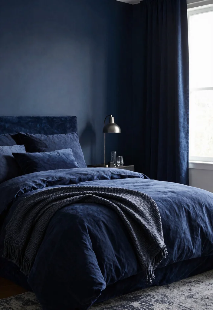 12 Dark Blue Bedroom Color Schemes for a Cozy Sophisticated Look - 5. Monochromatic Navy with Varying Textures 1