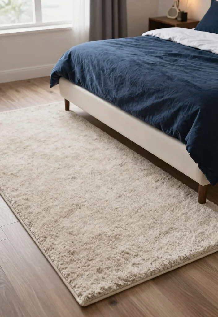 12 Dark Blue and White Bedroom Ideas for a Clean Balanced Style - 11. Soft Area Rugs 1