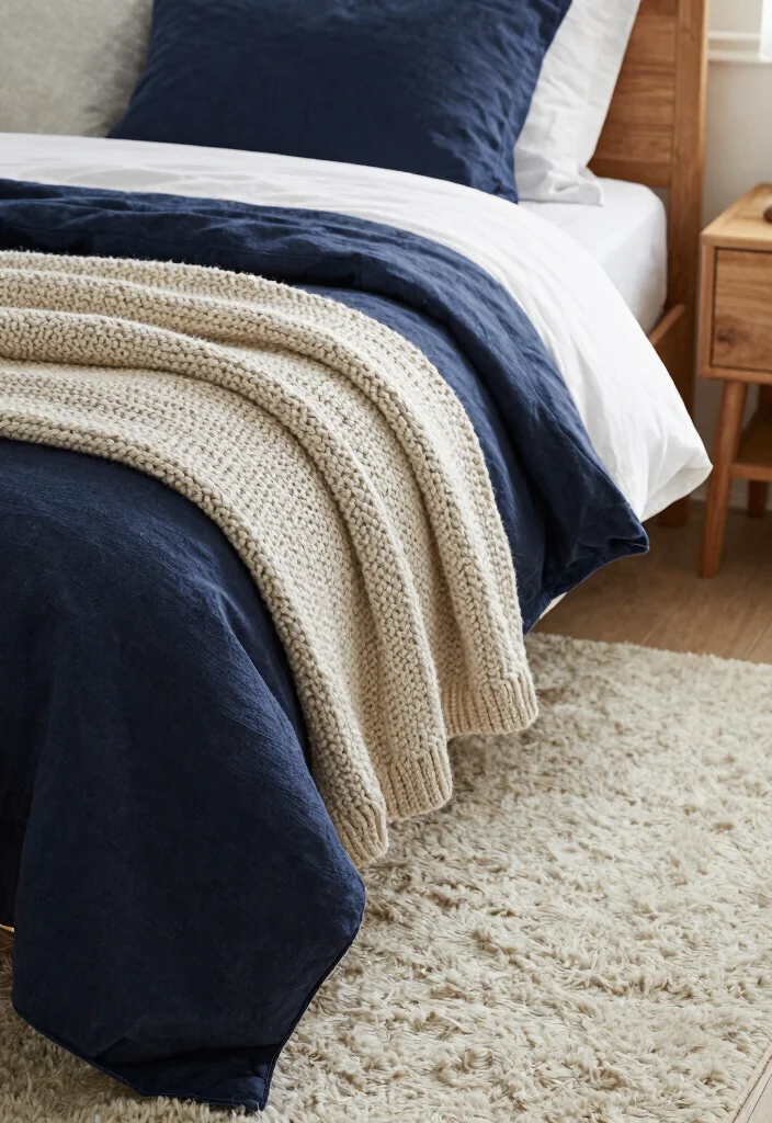 12 Dark Blue and White Bedroom Ideas for a Clean Balanced Style - 3. Mixing Textures 1