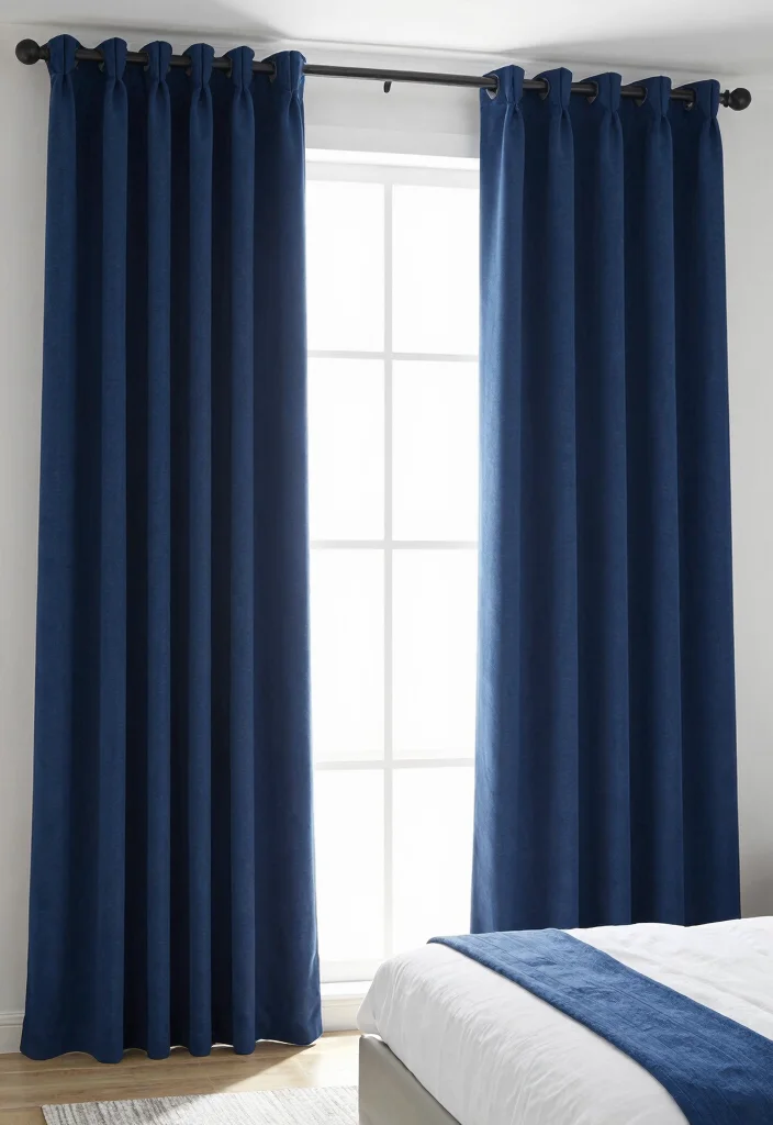 12 Dark Blue and White Bedroom Ideas for a Clean Balanced Style - 4. Navy Blue Curtains 1