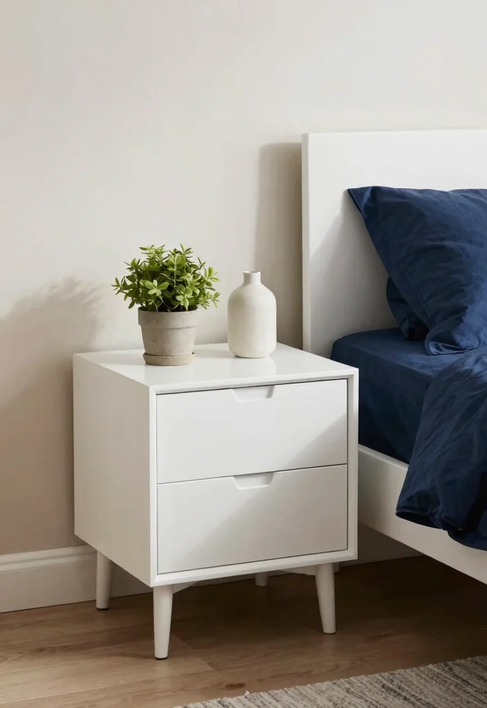 12 Dark Blue and White Bedroom Ideas for a Clean Balanced Style - 5. Minimalist Nightstands 1