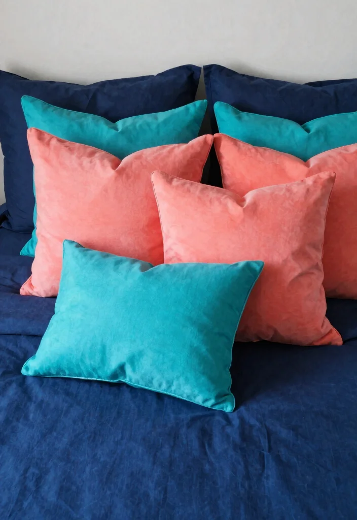 12 Dark Blue and White Bedroom Ideas for a Clean Balanced Style - 6. Vibrant Throw Pillows 1