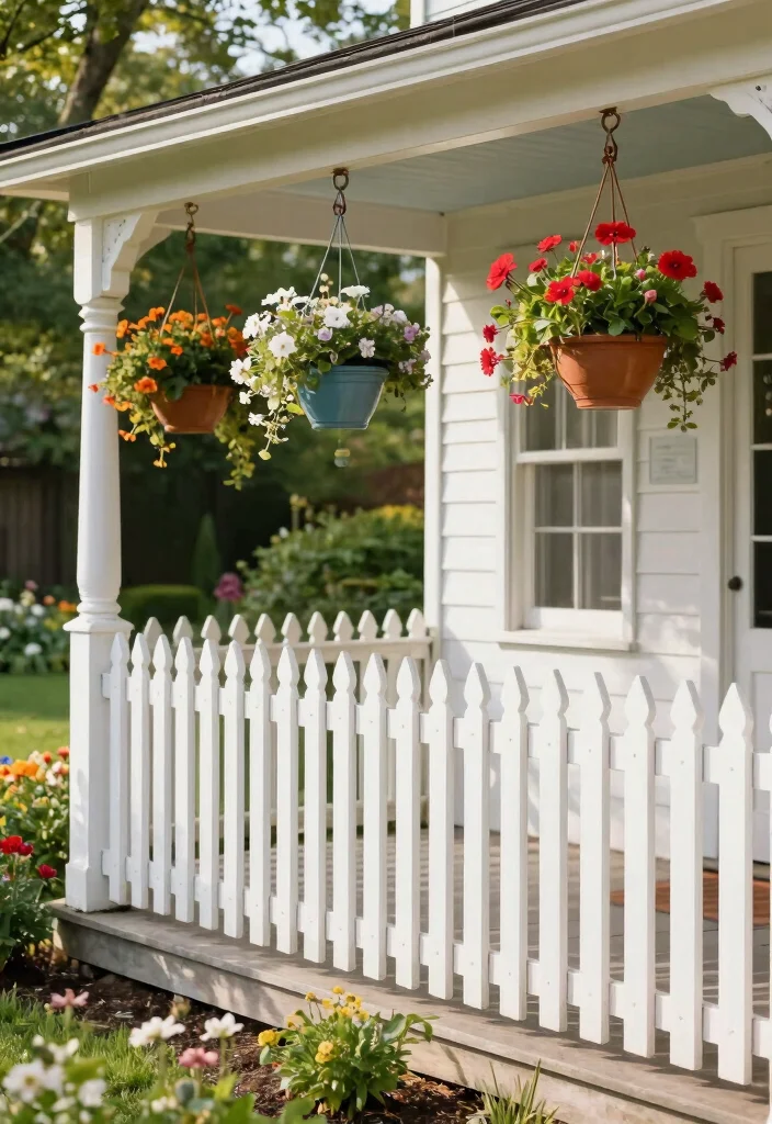 12 Farmhouse Front Porch Railing Ideas with Rustic Charm - 7. White Picket Perfection 1