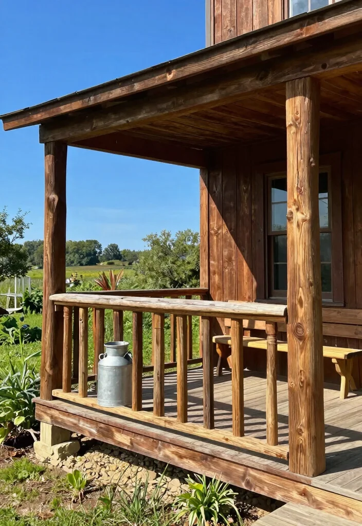 12 Farmhouse Front Porch Railing Ideas with Rustic Charm - 9. Reclaimed Barn Wood 1