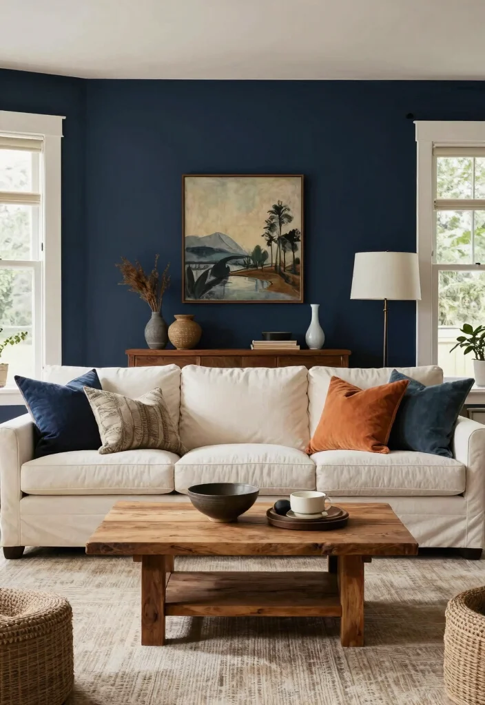 12 Farmhouse Living Room Paint Colors That Feel Warm and Inviting - 10. Deep Navy 1