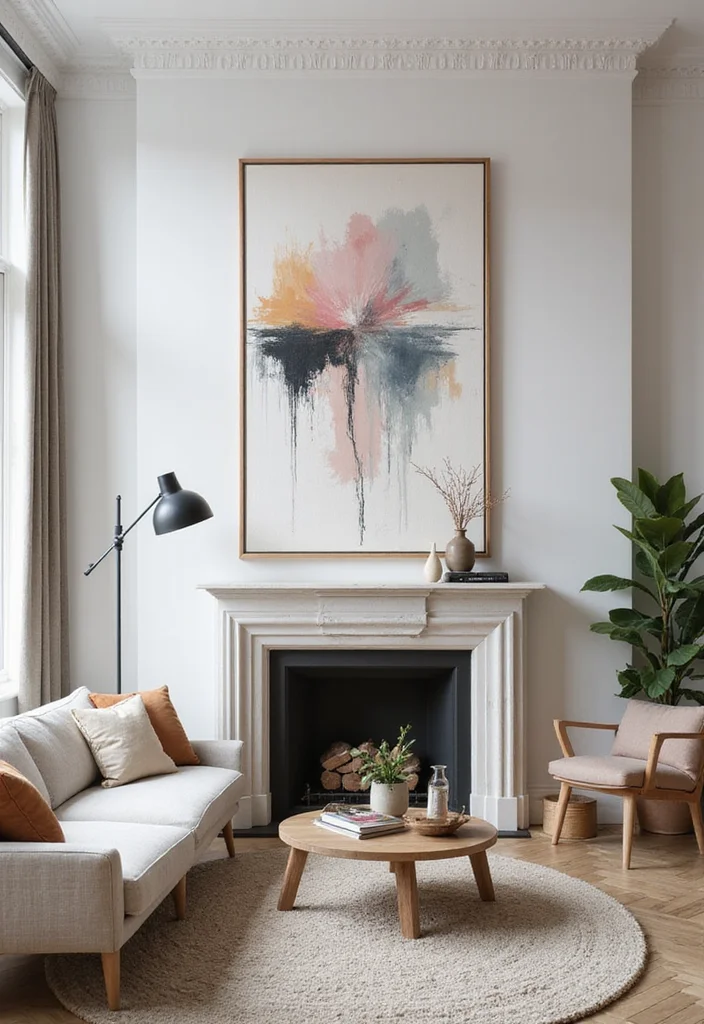 12 Fireplace Artwork Ideas for Strong Eye Level Style - 1. Oversized Canvas Art
