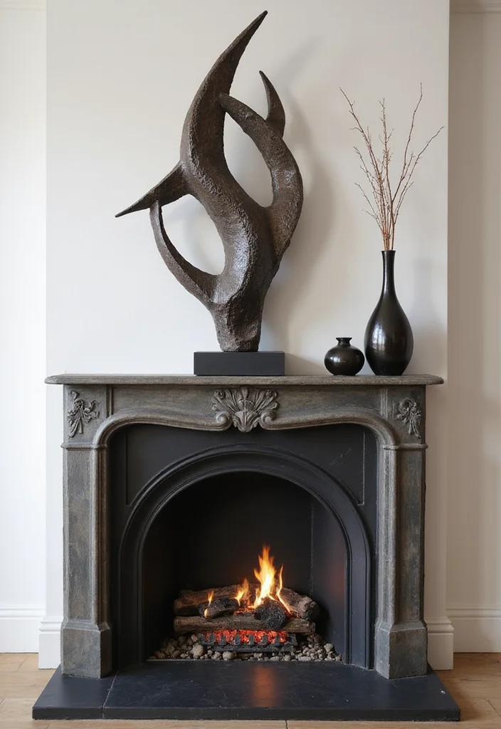12 Fireplace Artwork Ideas for Strong Eye Level Style - 10. Statement Sculpture