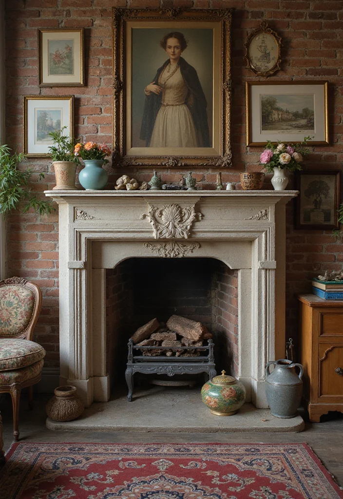 12 Fireplace Artwork Ideas for Strong Eye Level Style - 6. Vintage Finds