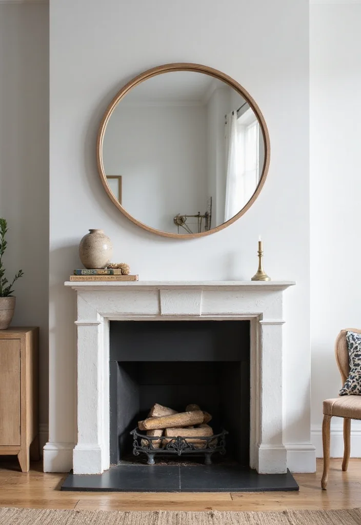 12 Fireplace Mirror Ideas for Light and Visual Height - 1. Oversized Round Mirror