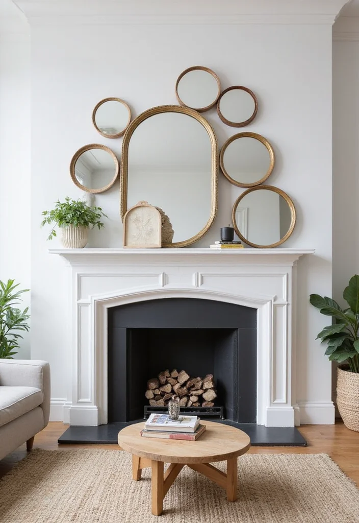 12 Fireplace Mirror Ideas for Light and Visual Height - 10. Layered Mirrors