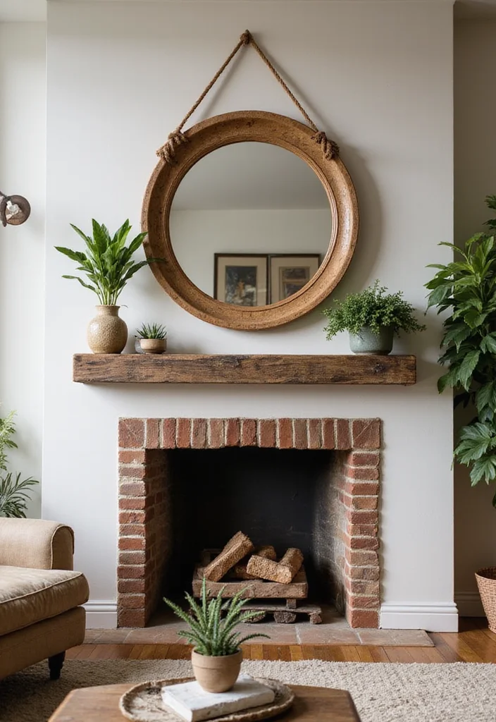 12 Fireplace Mirror Ideas for Light and Visual Height - 12. Natural Element Mirrors