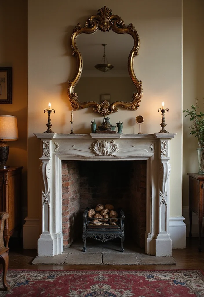 12 Fireplace Mirror Ideas for Light and Visual Height - 2. Vintage Chic Mirrors