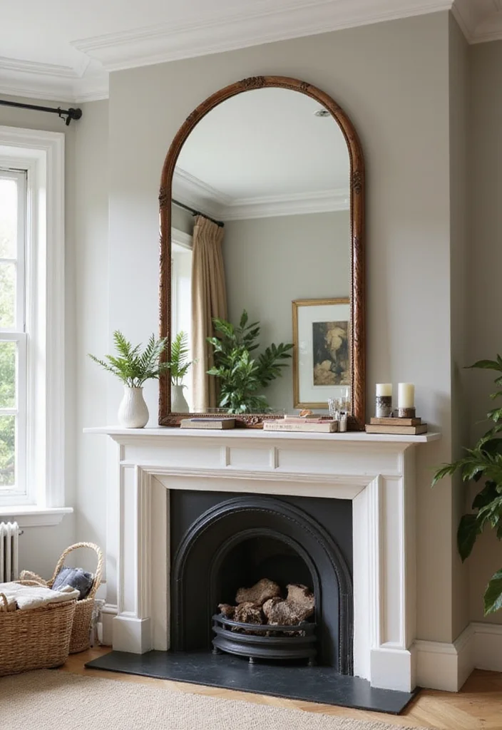 12 Fireplace Mirror Ideas for Light and Visual Height - 7. Arch Mirrors