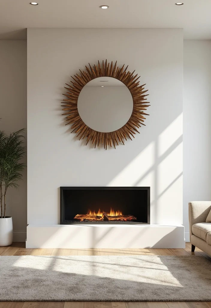 12 Fireplace Mirror Ideas for Light and Visual Height - 8. Sunburst Mirrors