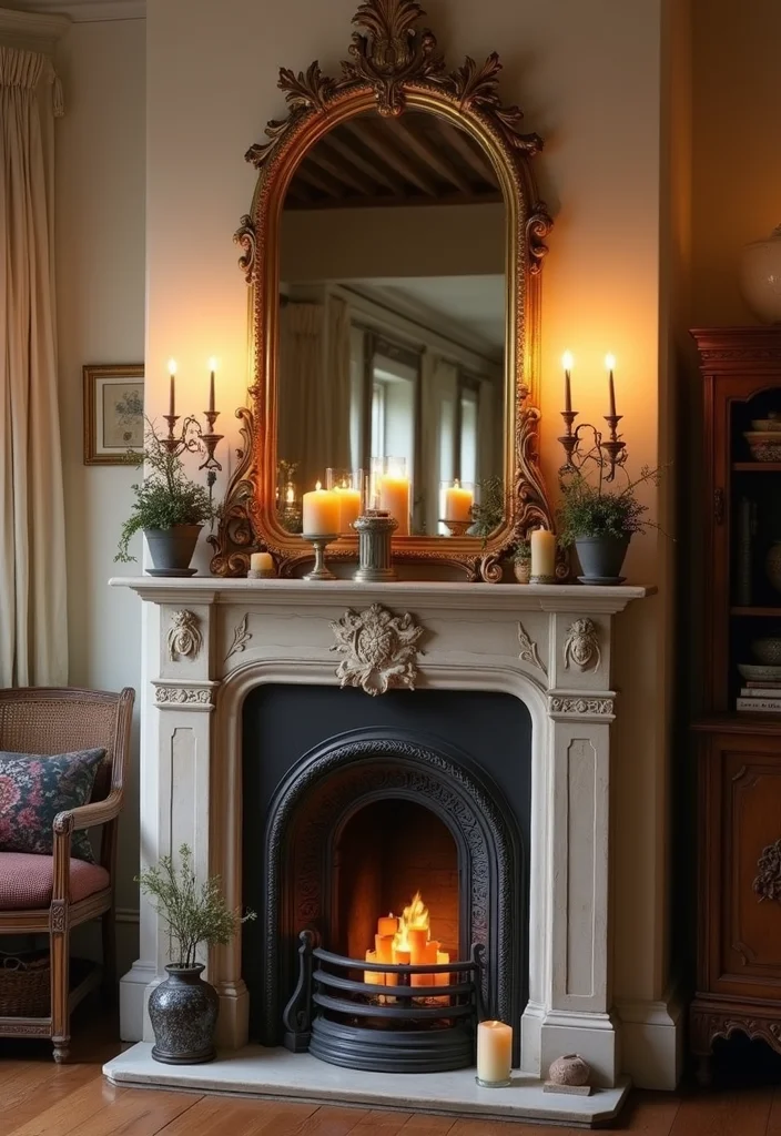 12 Fireplace Molding Ideas for Classic Architectural Detail - 9. Antique Mirror Accents