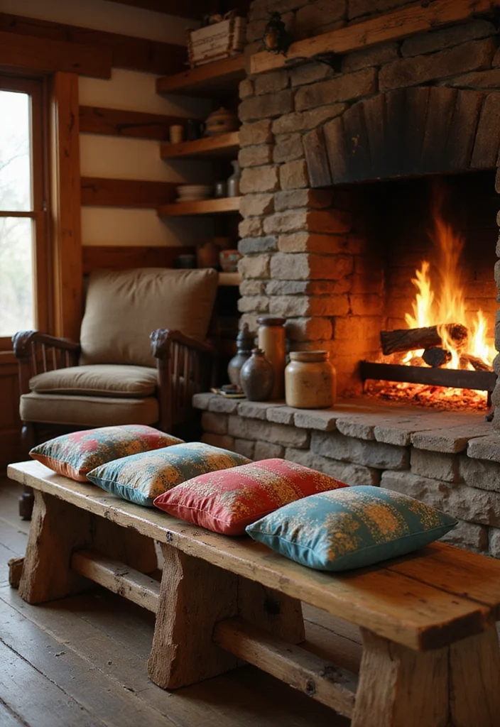 12 Fireplace Seating Ideas for Cozy Warm Gatherings - 2. Rustic Wooden Benches