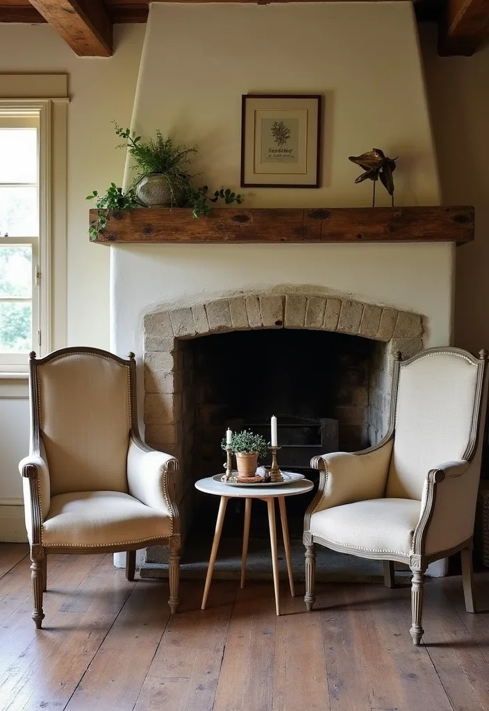 12 Fireplace Seating Ideas for Cozy Warm Gatherings - 5. Vintage Farmhouse Style Chairs