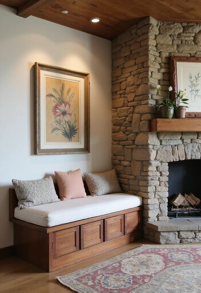 12 Fireplace Seating Ideas for Cozy Warm Gatherings - 6. Built-In Bench with Storage