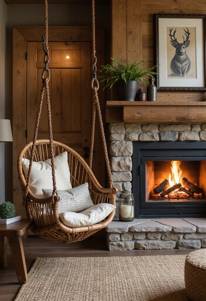 12 Fireplace Seating Ideas for Cozy Warm Gatherings - 8. Swings or Hanging Chairs