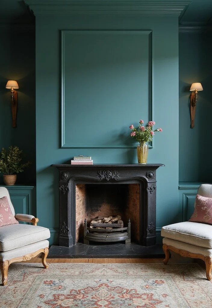 12 Fireplace Wall Color Ideas for Bold Focal Impact - 1. Deep Teal for a Rich, Inviting Atmosphere