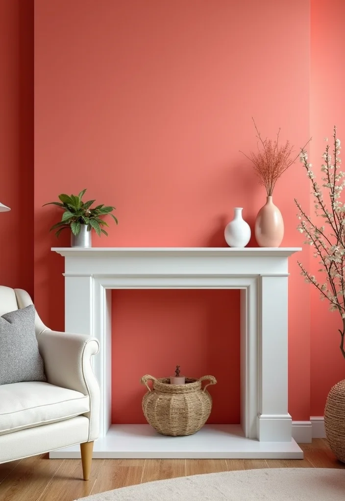 12 Fireplace Wall Color Ideas for Bold Focal Impact - 10. Bright Coral for a Fun and Energetic Space