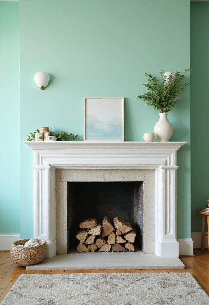 12 Fireplace Wall Color Ideas for Bold Focal Impact - 12. Playful Mint Green for a Fresh Look