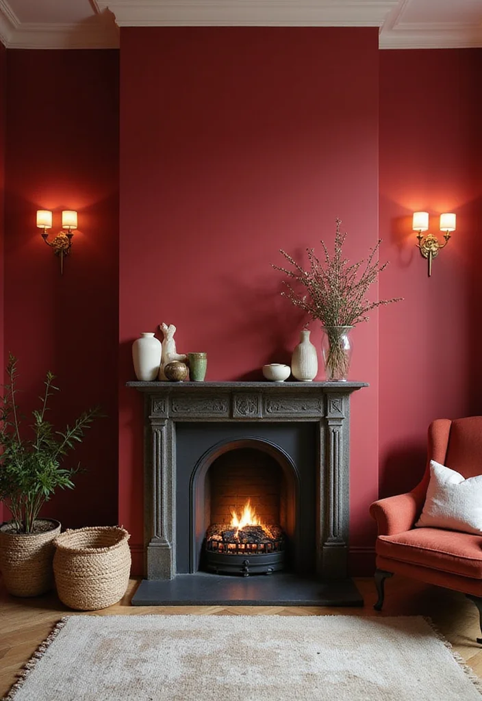 12 Fireplace Wall Color Ideas for Bold Focal Impact - 2. Bold Ruby Red for a Dramatic Statement