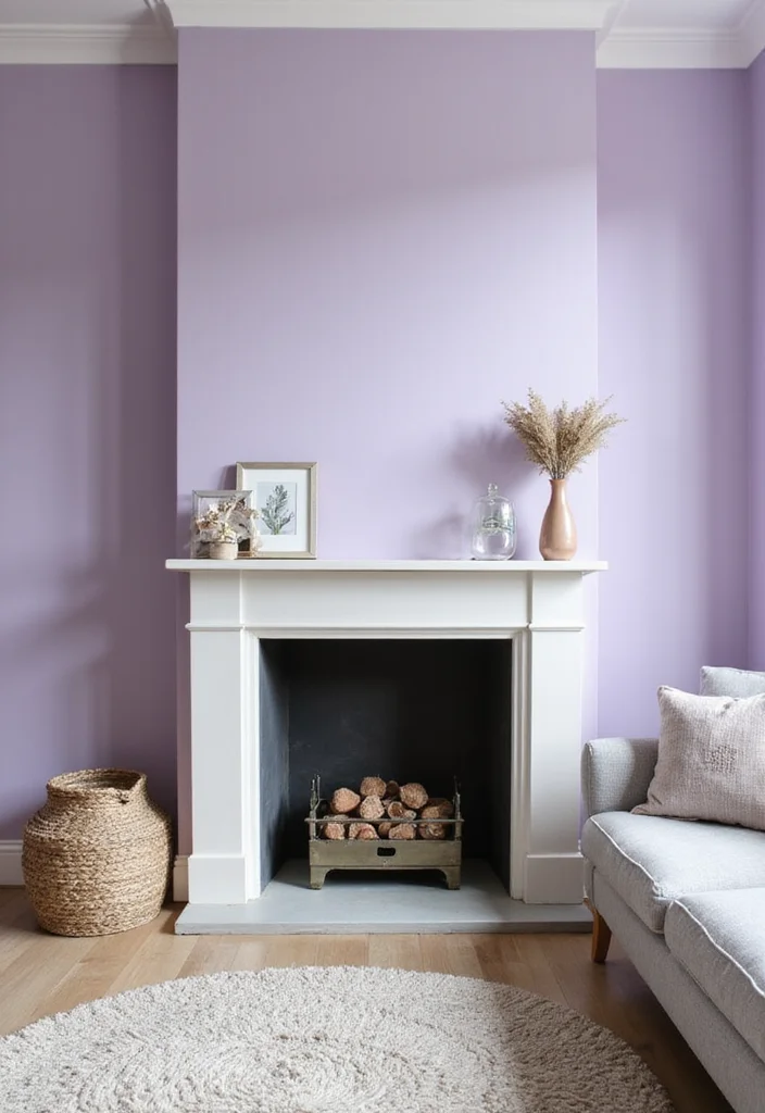 12 Fireplace Wall Color Ideas for Bold Focal Impact - 3. Soft Lavender for a Calm Retreat