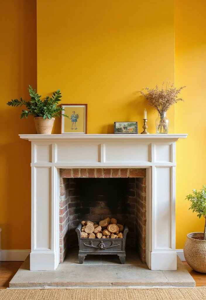 12 Fireplace Wall Color Ideas for Bold Focal Impact - 5. Vibrant Mustard Yellow for Cheerful Energy