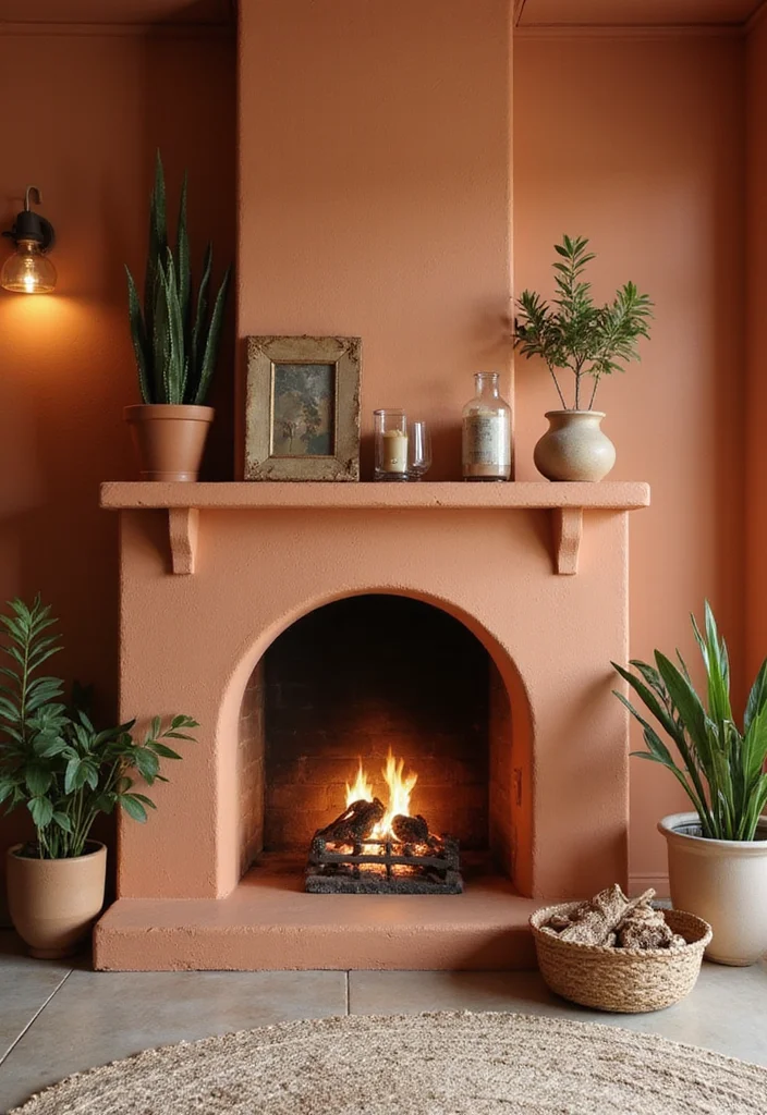 12 Fireplace Wall Color Ideas for Bold Focal Impact - 7. Earthy Terracotta for Warmth and Comfort
