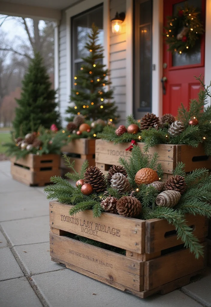 12 Front Porch Christmas Decor Ideas Rustic for Cozy Festive Charm - 1. Rustic Wooden Crate Displays