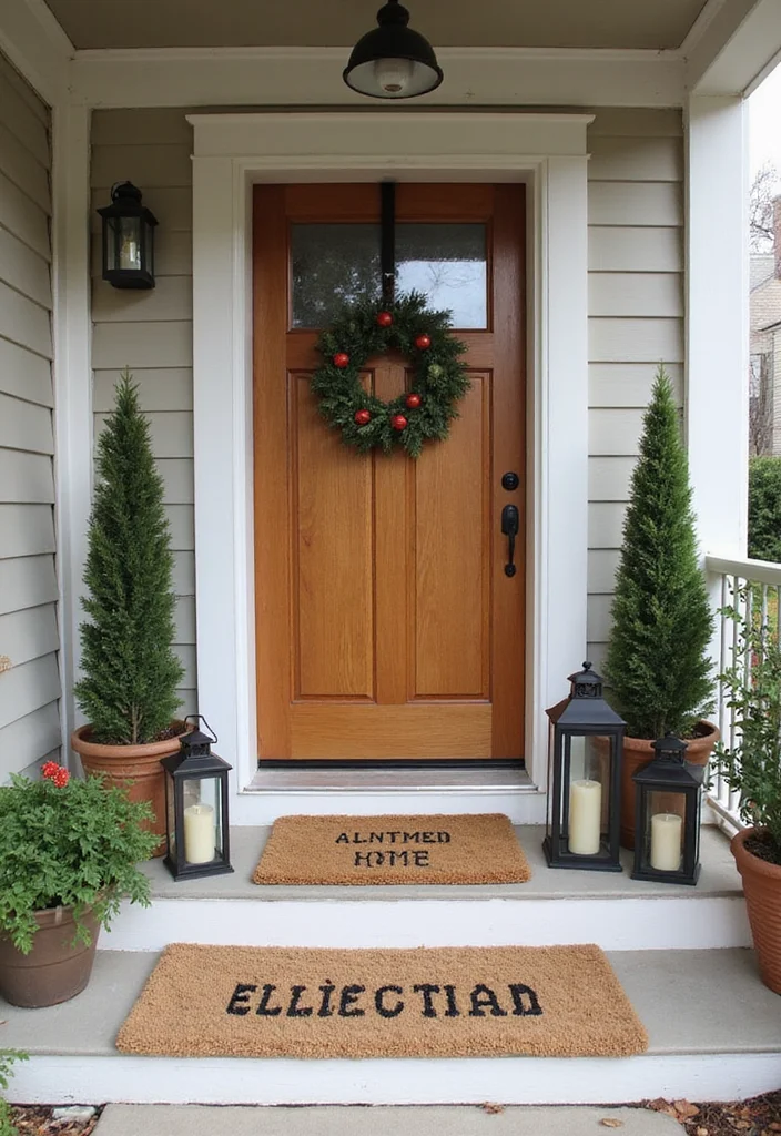 12 Front Porch Christmas Decor Ideas Rustic for Cozy Festive Charm - 11. Charming Welcome Mats