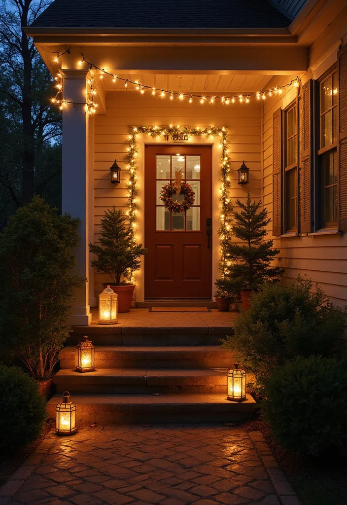 12 Front Porch Christmas Decor Ideas Rustic for Cozy Festive Charm - 12. Soft Lighting Solutions