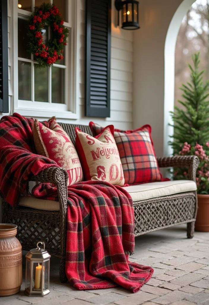12 Front Porch Christmas Decor Ideas Rustic for Cozy Festive Charm - 6. Cozy Blankets and Pillows