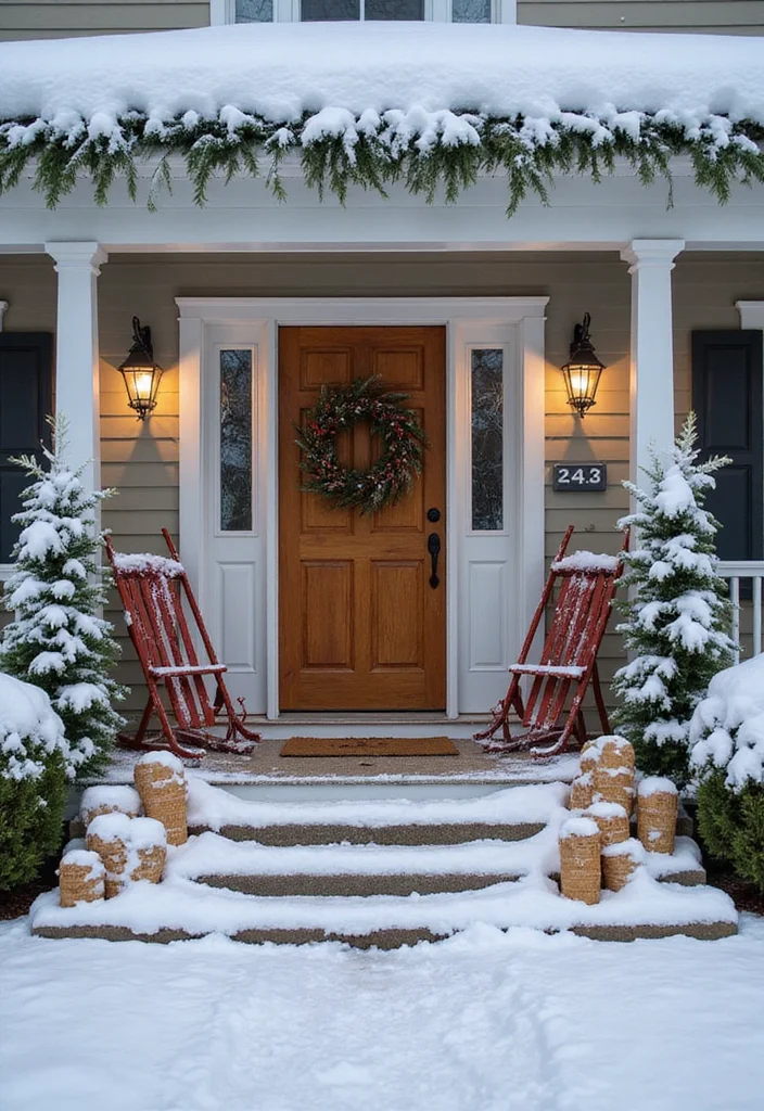 12 Front Porch Christmas Decor Ideas Rustic for Cozy Festive Charm - 8. Snowy Accents and Props