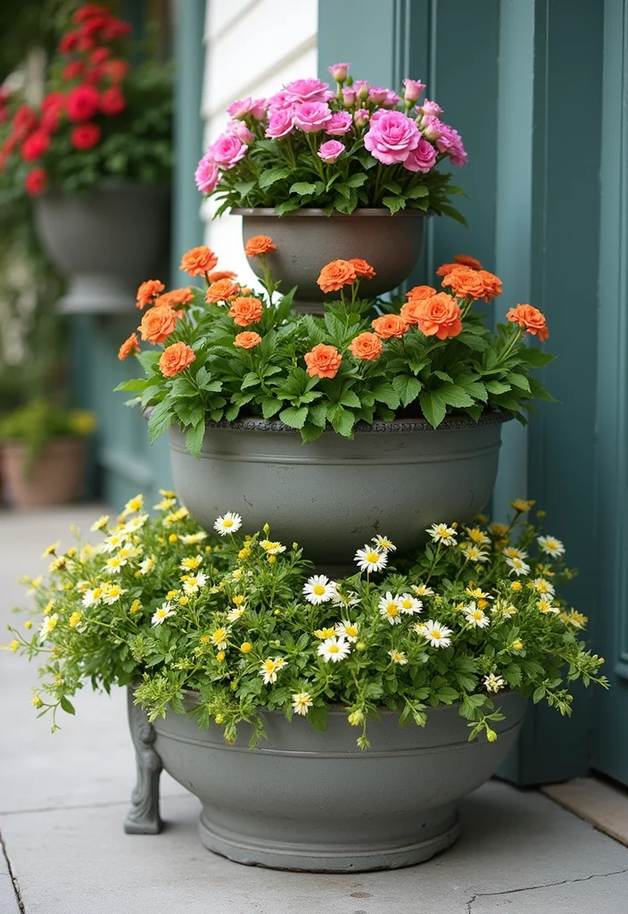 12 Front Porch Planter Ideas for Strong Curb Appeal - 1. Tiered Planter Boxes
