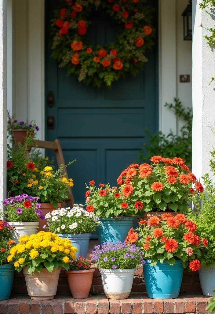 12 Front Porch Planter Ideas for Strong Curb Appeal - 11. Colorful Pot Arrangements