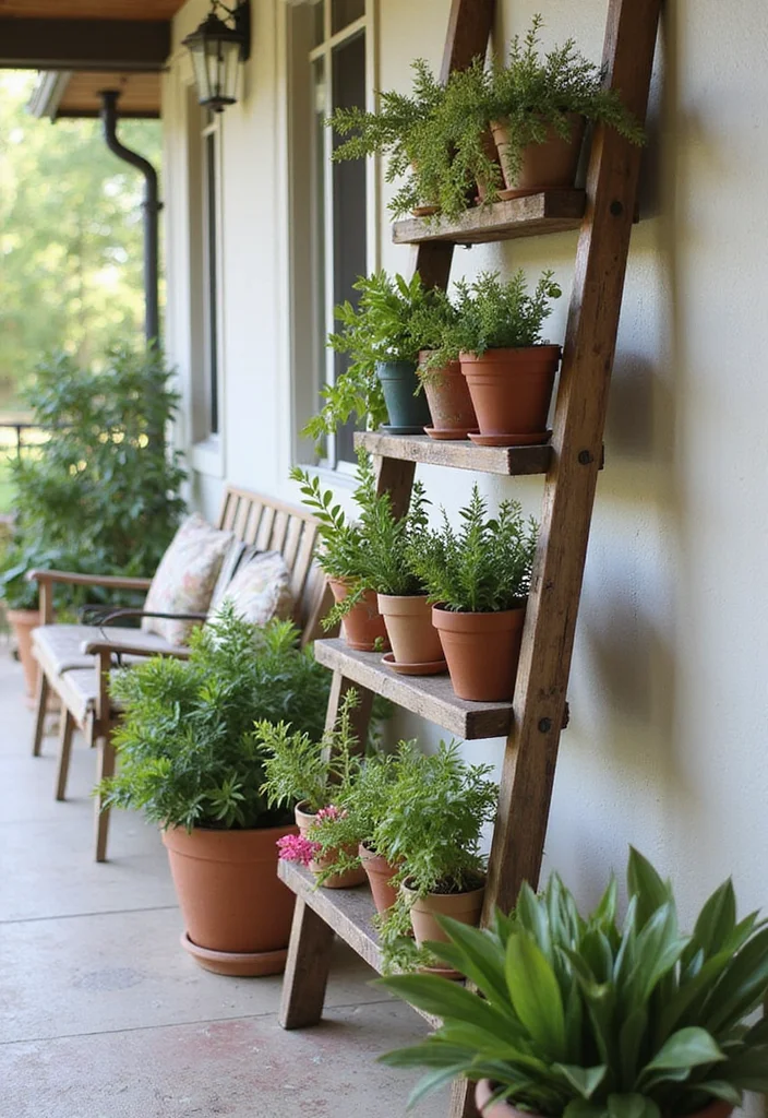 12 Front Porch Planter Ideas for Strong Curb Appeal - 4. Ladder Planters